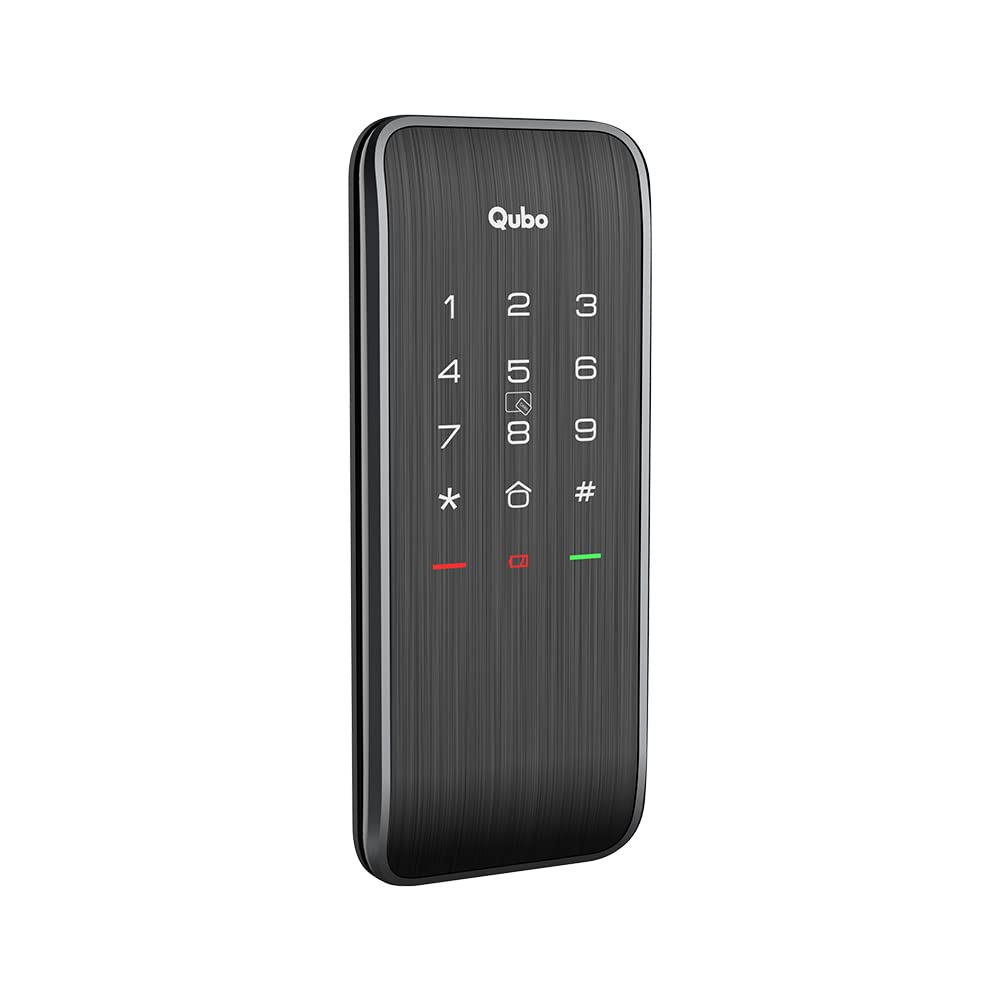 QUBO Smart Rim Lock from Hero Group | 3-Way Access - Pincode, RFID Access Card, BLE Mobile App |Remote Access Sharing via OTP |Auto Locking |High Strength Bolt | (Black)