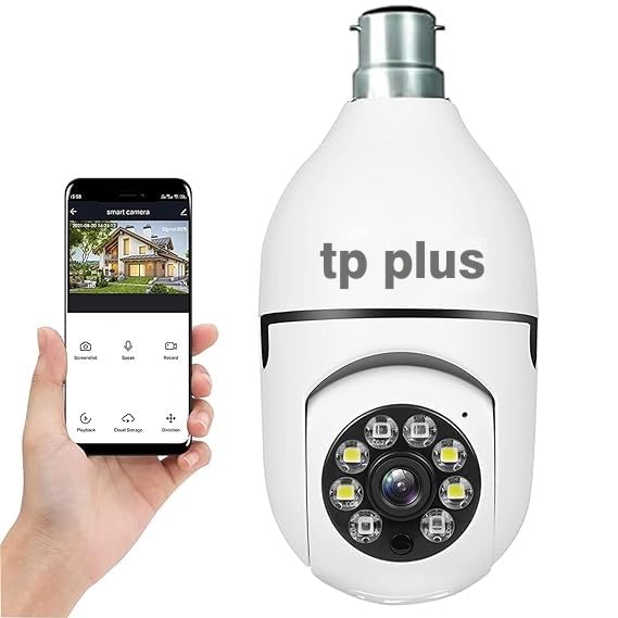 TP-Plus Wi-Fi Camera CCTV Camera 1080p Wireless PTZ Bulb Shape V380 Pro | Indoor 360° Smart Home Security Camera Light Vision 24x7 Continuous Recording with Motion Sensor LED Lights
