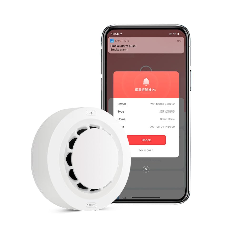 QIWA Smart Smoke Detector with WiFi & Bluetooth Connectivity - 90dB Alarm and Mobile App Notifications